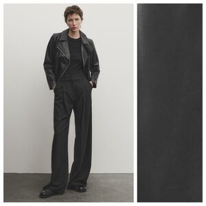 NWT. Massimo Dutti Black Sheepskin Leather Biker Jacket. Size L.